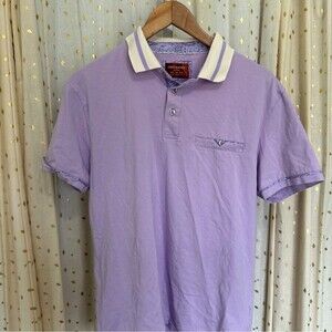 Consequence Knitwear Men's Lavender Paisley Trim Faux Front Pocket Polo Shirt M
